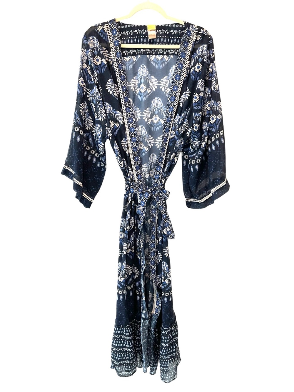 Agua Bendita Blue Floral Kimono Swim Cover Up One Size Resort Beach - Picture 2 of 10